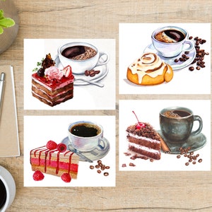 Coffee and Dessert Postcard Set - So Cute | 4 Postcards | 130 Thick Cardstock | For sending a postcard to a friend, family member