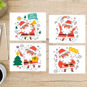 Set di cartoline di Babbo Natale / 4 cartoline / Cartoncino spesso 130 / Babbo Natale, albero di Natale, regali, buon Natale, bastoncino di zucchero, ho ho ho