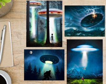 UFO Postcard Set...Legendary Folklore | 4 Postcards | 130 Thick Cardstock |