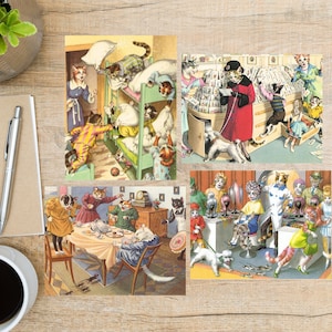 Vintage Cat Prints Postcard Set | 4 Postcards | 130 Thick Cardstock | For sending a postcard to a friend, family member