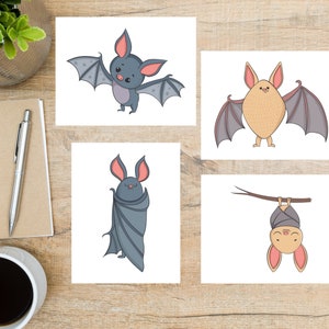 Cute Bats Postcard Set | 4 Postcards | 130 Thick Cardstock | For Postcrossing, PostFun, Postcard United, Postcard Hub, and other Exchanges