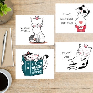 Funny Cat Greetings Postcard Set | 4 Postcards | 130 Thick Cardstock