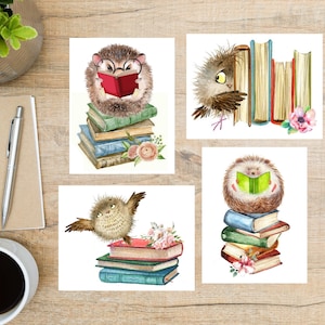 Igel und Eule Buch Postkarten Set | 4 Postkarten | 130 Dicker Karton | Zum Versenden einer Postkarte an einen Freund, Familienmitglied