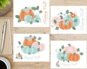 Set de cartes postales citrouilles d'automne | 4 cartes postales | Papier cartonné épais 130 | Pour envoyer une carte postale à un ami, à un membre de la famille ou à une personne décédée