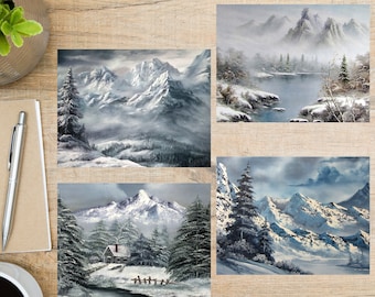 Winter Landscapes Postcard Set | 4 Postcards | 130 Thick Cardstock | Beautiful Watercolor Winter Landscapes