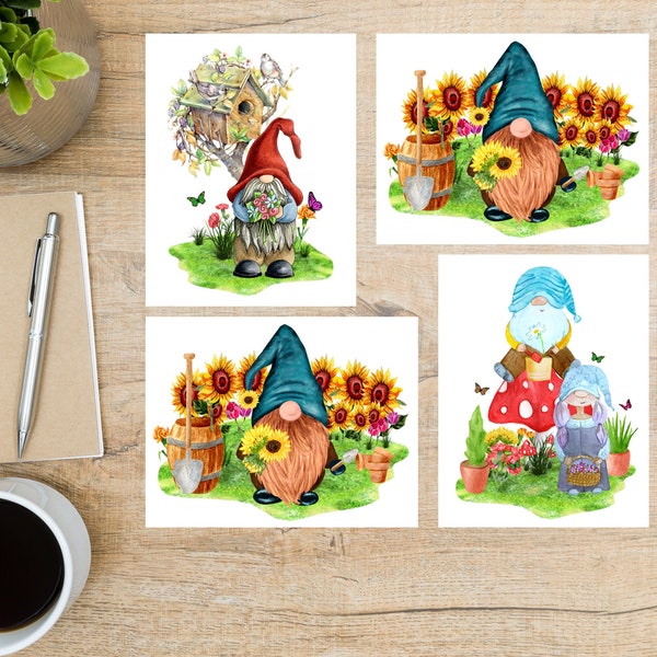 Summer Gnomes Postcard Set | 4 Postcards | 130 Thick Cardstock | For POSTCROSSING or sending a postcard to a friend