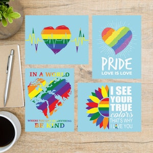 Pride Messages LGBTQ+ Postcard Set | 4 Postcards | 130 Thick Cardstock | For sending a postcard to a friend, family member