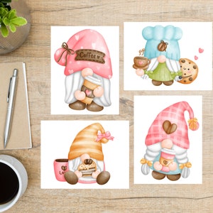 Set de cartes postales Coffee Gnomes | 4 cartes postales | Papier cartonné épais 130 | Pour envoyer une carte postale à un ami