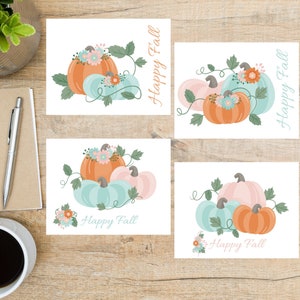 Set de cartes postales citrouilles d'automne | 4 cartes postales | Papier cartonné épais 130 | Pour envoyer une carte postale à un ami, à un membre de la famille ou à une personne décédée