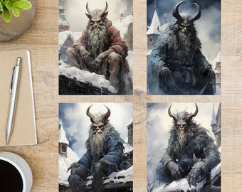 Krampus Christmas Postcard Set | 4 Postcards | 130 Thick Cardstock | For sending a postcard to a friend, family member