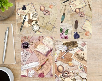 Vintage Mail Ephemera Postcard Set | 4 Postcards | 130 Thick Cardstock | For sending a postcard to a friend, family member