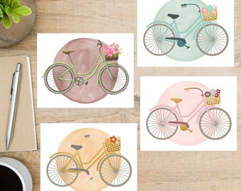 Floral Bike Themed Postcards | Set of 4 | full color beautiful | Ability to personalize