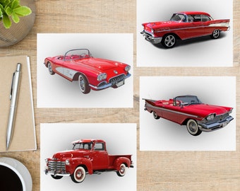 1950's Cars Postcard Set | 4 Postcards | 130 Thick Cardstock | For sending a postcard to a friend, family member