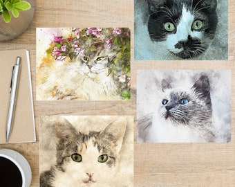 Lovely Cats Postcard Set | 4 Postcards | 130 Thick Cardstock | For sending a postcard to a friend, family member