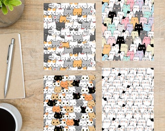 Doodle Cats Postcard Set | 4 Postcards | 130 Thick Cardstock | For sending a postcard to a friend, family member