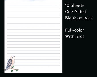 Owl Stationery Set | 10 Sheets & 5 Envelopes | 8.5 X 5.5 Sheets + Matching Envelopes | For writing letters and notes