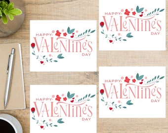 Happy Valentine's Day Folk or Nordic style Postcard | 4 Postcard | Thick Cardstock | For sending a postcard to a friend