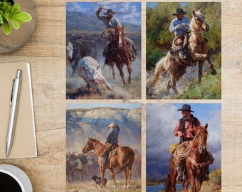 Cowboy Painting Postcard Set | 4 Postcards | 130 Thick Cardstock | For sending a postcards.