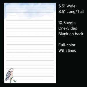 Juego de papelería Owl / 10 hojas y 5 sobres / 8,5 X 5,5 hojas + sobres a juego / Para escribir cartas y notas