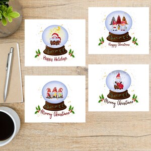 Juego de postales con forma de bola de nieve y gnomos navideños / 4 postales / Cartulina gruesa de 130 g / Para intercambios de postales como Postcrossing y Postcard United