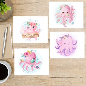 Oktopus Themen Postkarten | 4er-Set | farbenprächtig schön | Möglichkeit zur Personalisierung