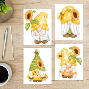 Sonnenblumen Wichtel Postkarten Set | 4 Postkarten oder Grußkarten | 130 Dicker Karton | Für das Senden einer Notiz an einen Freund