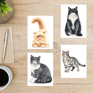 Aquarell Katzen Postkarten Set | 4 Postkarten | 130 Dicker Karton | Katze Kitty Kätzchen Kitty-Katze sicher Masken hübsche schöne Postcrossing Karte