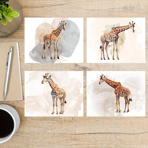 Wunderschöne Giraffen Postkarten Set | 4 Postkarten | 130 Dicker Karton | Toll für Postkartenbörsen wie Postcrossing oder Postkartenbund