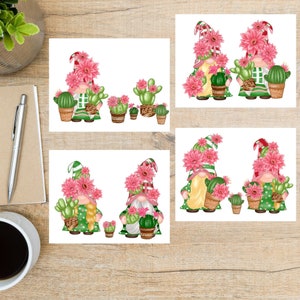 Postkaartenset Cactus Bloom Kabouters | 4 ansichtkaarten | 130 dik karton | Ideaal voor postkaartenuitwisselingen zoals Postcrossing en Postcard United