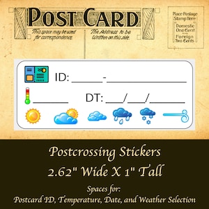 Large Postcard ID Stickers | 30 stickers per sheet | Small to save space on your postcard | snail mail happy mail postcards weather date