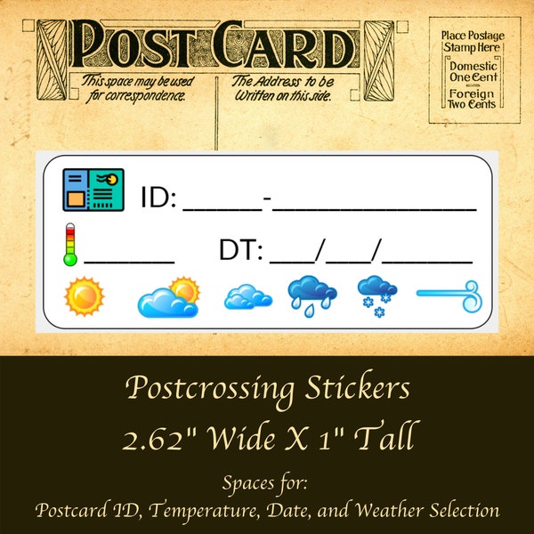 Large Postcard ID Stickers | 30 stickers per sheet | Small to save space on your postcard | snail mail happy mail postcards weather date