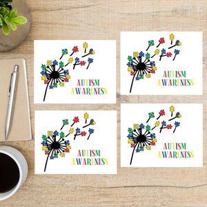 postale de pissenlit de sensibilisation à l'autisme | 4 cartes postales | Papier cartonné épais | Pour envoyer une carte postale à un ami