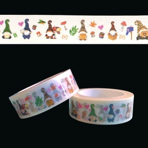 Gnome Mail Washi Tape | 15mm X 10m | 0.59" X 32.81' | Colorful gnomes, mushrooms, packages, and envelopes to decorate your happy mail!