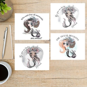 Gothic Mermaids Postkarten Set | 4 Postkarten | 130 Dicker Karton | Wunderschöne Meerjungfrauen mit einer dunklen Seite