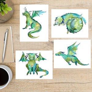 Green Dragon Postkarten Set | 4 Postkarten | 130 Dicker Karton | Für Briefpost, Postkartentausch und Verschicken