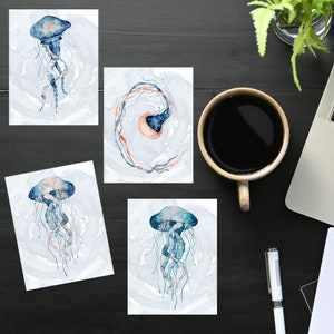 Watercolor Jellyfish Postcard Set | 4 Postcards | 130 Thick Cardstock | Postcard Exchanges | Unique Postcards | Beautiful Postcards
