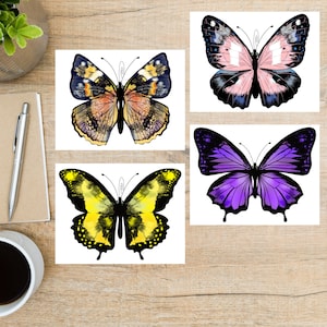 Juego de postales de mariposas / 4 postales / Cartulina gruesa de 130 g