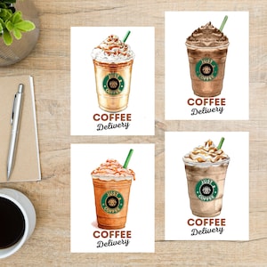 Coffee Love Postcard Set | 4 Postcards | 130 Thick Cardstock | coffee break life begins after coffee mocha latte espresso mug steam drink