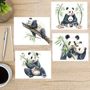 Aquarell Pandas Postkarten Set | 4 Postkarten | 130 Dicker Karton | Zum Versenden einer Postkarte an einen Freund, Familienmitglied