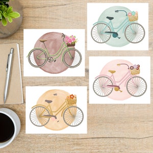 Floral Bike Themed Postcards | Set of 4 | full color beautiful | Ability to personalize