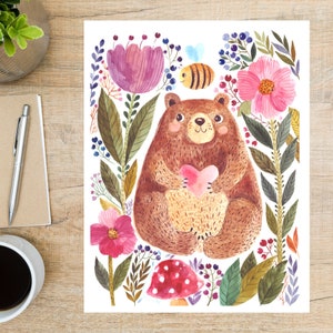 postale d'ours aquarelle | 1 carte postale | Papier cartonné épais | Pour envoyer une carte postale à un ami