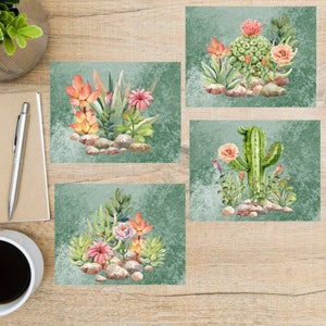Sukkulenten Postkarten Set | 4 Postkarten | 130 Dicker Karton | Sukkulenten Kaktus Kaktus Blume Rock Aquarell