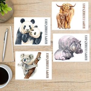 Animais do Dia dos Pais | 4 Postais | Cartão Grosso | Para enviar um postal a um amigo