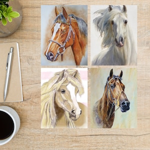 Lot de 2 cartes postales chevaux | 4 cartes postales | Papier cartonné épais 130 | Pour envoyer une carte postale à un ami, un membre de la famille