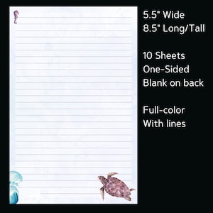 Conjunto de papelaria Sea Turtle | 10 folhas e 5 envelopes | Folhas 8,5 x 5,5 + envelopes correspondentes | Para escrever cartas e notas