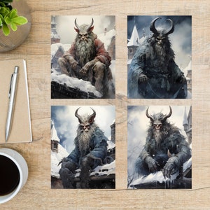 Krampus Weihnachten Postkarten Set | 4 Postkarten | 130 Dicker Karton | Zum Versenden einer Postkarte an einen Freund, Familienmitglied