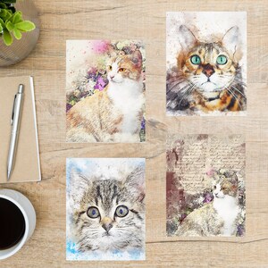 水彩猫のポストカードセット | ポストカード4枚 | 厚手のカード用紙130枚 | 友人や家族にポストカードを送るのに