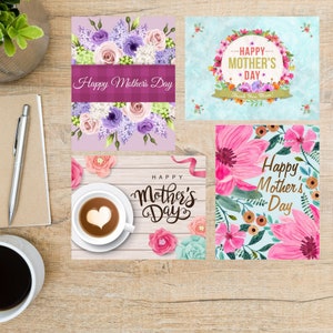 Juego de postales para el Día de la Madre / 4 postales / Cartulina gruesa / Para enviar una postal a una amiga