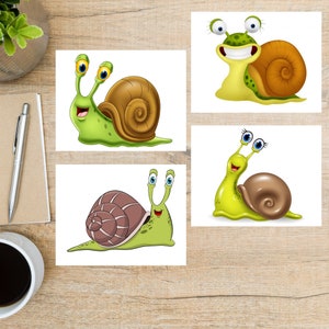 Jeu de cartes postales escargot | 4 cartes postales | Papier cartonné épais 130