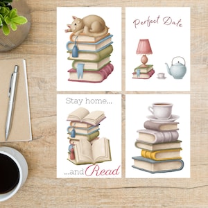 Lot de cartes postales de la bibliothèque Bookstacks | 4 cartes postales | Papier cartonné épais 130 | Pour envoyer une carte postale à un ami, un membre de la famille